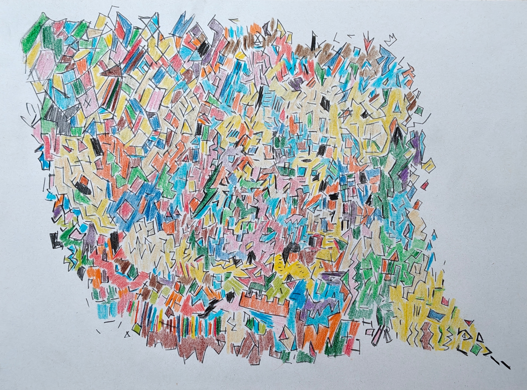 Farverig abstrakt tegning formet som en rødspætte i geometriske mønstre